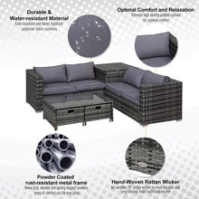 Load image into Gallery viewer, 4pcs Rattan Sofa Storage &amp; Table &amp; 2 Drawers Cushions Corner Trunk Coffee Grey TapClickBuy