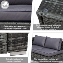 Load image into Gallery viewer, 4pcs Rattan Sofa Storage &amp; Table &amp; 2 Drawers Cushions Corner Trunk Coffee Grey TapClickBuy