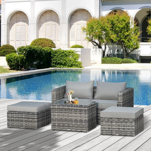 5 Pcs PE Rattan Armchair Outdoor Garden Seating Comfort Balcony Home -Mixed Grey TapClickBuy