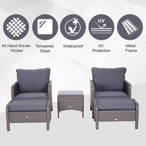 5 Pcs Rattan Furniture Set, Steel Frame-Grey TapClickBuy