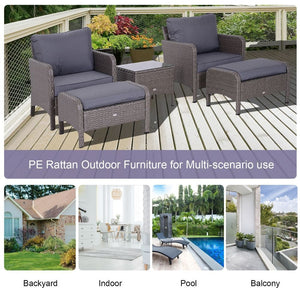 5 Pcs Rattan Furniture Set, Steel Frame-Grey TapClickBuy
