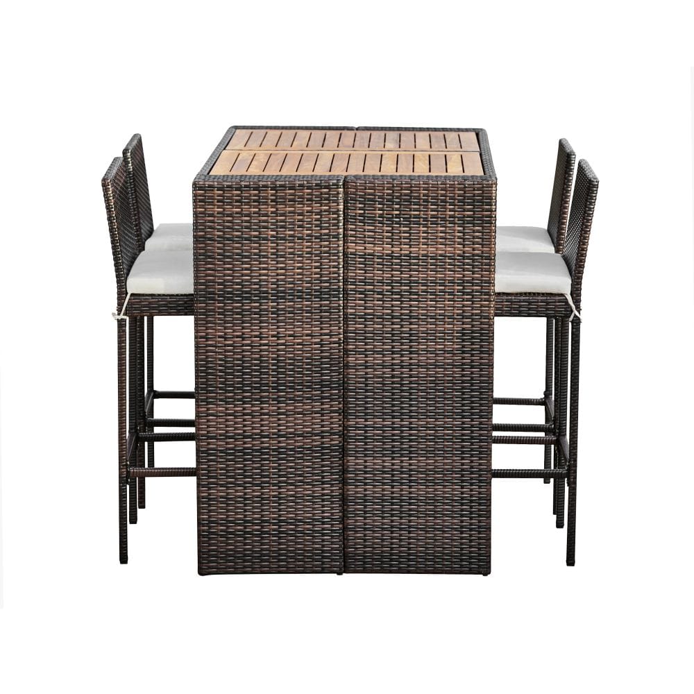 5 Pcs Rattan Garden Patio Furniture Bar Dining Table & Chair Set TapClickBuy