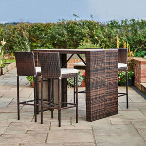 5 Pcs Rattan Garden Patio Furniture Bar Dining Table & Chair Set TapClickBuy