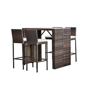 5 Pcs Rattan Garden Patio Furniture Bar Dining Table & Chair Set TapClickBuy