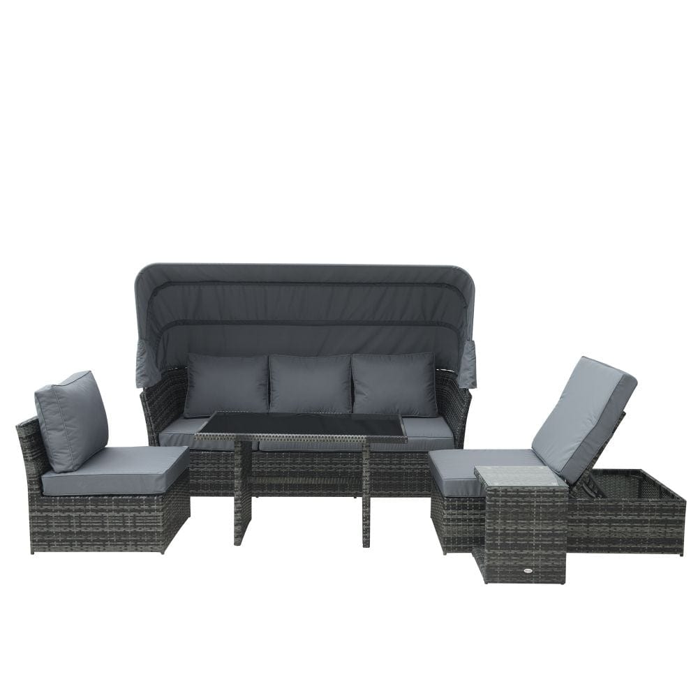 5 PCS Rattan Sofa Sets Side Table Dining Table Set & Cushions, Mixed Grey TapClickBuy