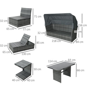 5 PCS Rattan Sofa Sets Side Table Dining Table Set & Cushions, Mixed Grey TapClickBuy