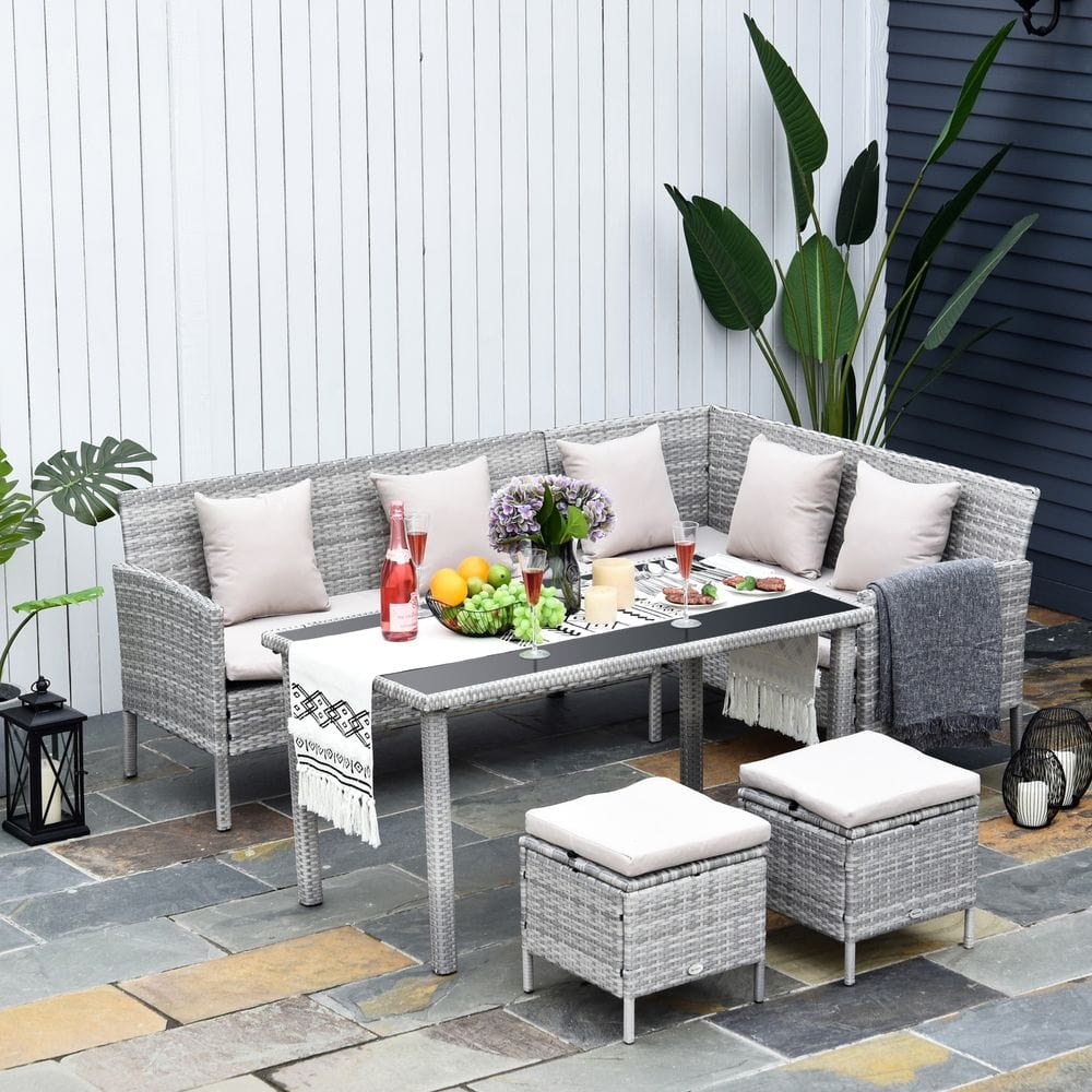 5 Pcs  Rattan Wicker Furniture Patio Dining Table Stool Chaise Lounge Set TapClickBuy