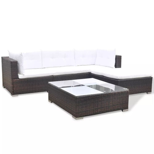 5 Piece Garden Lounge Set with Cushions Poly Rattan Brown TapClickBuy