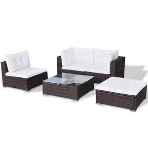 5 Piece Garden Lounge Set with Cushions Poly Rattan Brown TapClickBuy