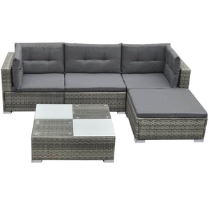 5 Piece Garden Lounge Set with Cushions Poly Rattan Grey TapClickBuy