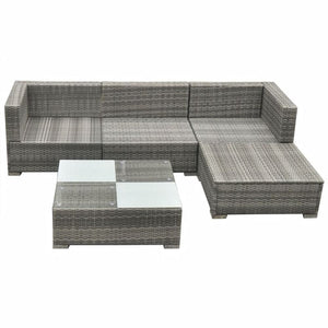 5 Piece Garden Lounge Set with Cushions Poly Rattan Grey TapClickBuy