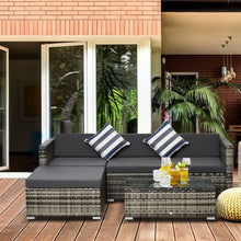 Load image into Gallery viewer, 5PC Rattan Furniture Set Wicker Sofa Glass Tempered Tea Table &amp; Cushion Pillows TapClickBuy