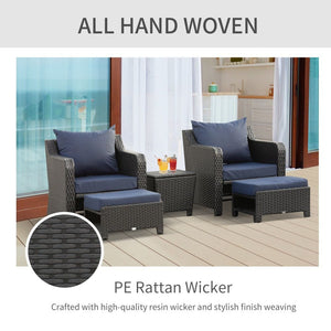 5pcs Rattan Furniture Sofa Set & Storage Function Side Table & Ottoman Deep Coffee TapClickBuy