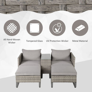 5pcs Rattan Sofa Set Lounge Double Sofa Bed & Coffee Table & Footstool Grey TapClickBuy