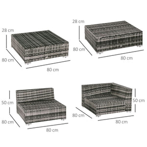 6 PC Rattan Sofa Coffee Table Set Sectional Wicker Weave Furniture for Garden Outdoor Conservatory w/ Pillow Cushion Grey TapClickBuy
