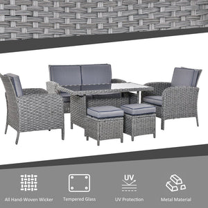 6 PCS Patio Rattan Dining Table Sets All Weather PE Wicker Sofa Furniture Set TapClickBuy