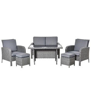 6 PCS Patio Rattan Dining Table Sets All Weather PE Wicker Sofa Furniture Set TapClickBuy