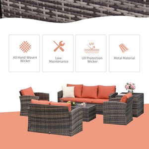 6 Pcs Rattan Wicker Sofa Set Sectional & Storage Table & Cushion Mixed Brown TapClickBuy
