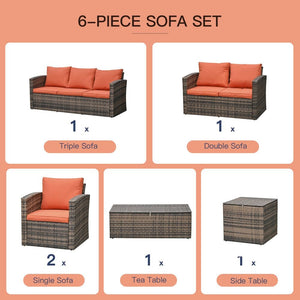 6 Pcs Rattan Wicker Sofa Set Sectional & Storage Table & Cushion Mixed Brown TapClickBuy