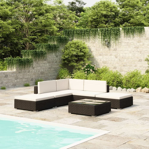 6 Piece Garden Lounge Set with Cushions Poly Rattan Black TapClickBuy