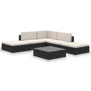 6 Piece Garden Lounge Set with Cushions Poly Rattan Black TapClickBuy