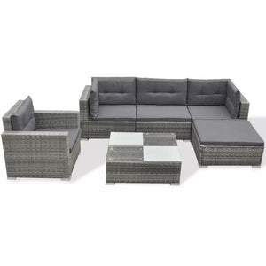 6 Piece Garden Lounge Set with Cushions Poly Rattan Grey TapClickBuy