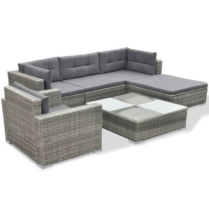 6 Piece Garden Lounge Set with Cushions Poly Rattan Grey TapClickBuy