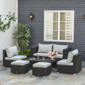 6-Seater Sofa & Coffee Table Rattan Outdoor Garden Furniture Set TapClickBuy