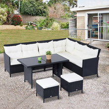 Load image into Gallery viewer, 6PC Garden Rattan Corner Dining Sofa 7-seater Wicker Table Foot Stool TapClickBuy