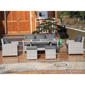 6Pcs Rattan Dining Set Sofa Table Footstool Outdoor w/ Cushion Garden Furniture TapClickBuy