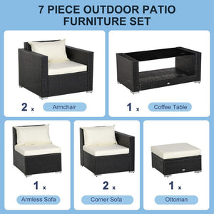 7 pc Rattan Sofa Set W/ Cushions-Grey/Beige TapClickBuy