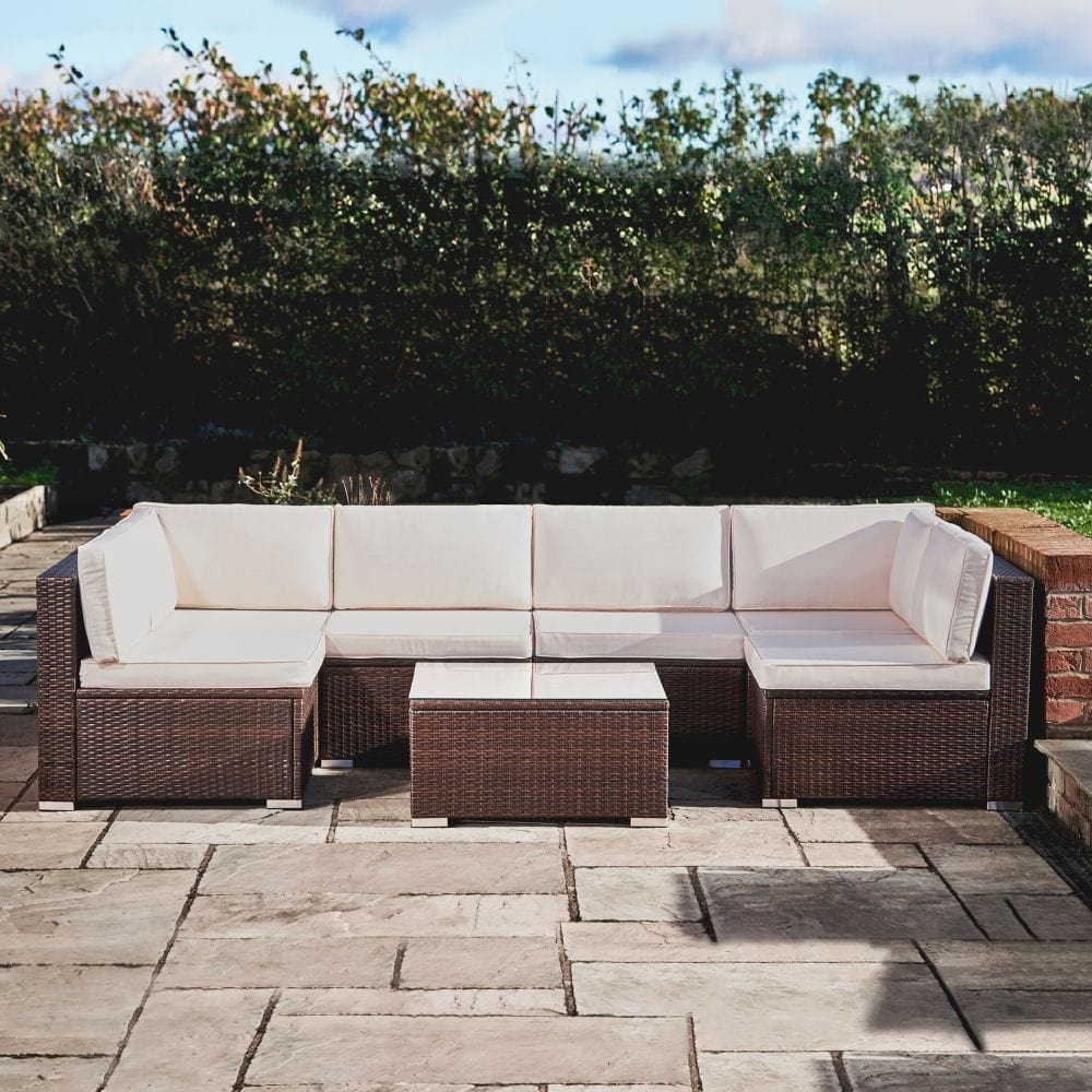 7 Pcs Rattan Outdoor Garden Furniture Large Sofa & Table Patio Set TapClickBuy