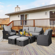 Load image into Gallery viewer, 7-Seater Outdoor Garden Rattan Furniture Set w/ Recliners Grey TapClickBuy