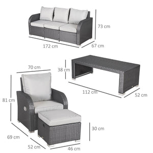 7-Seater Outdoor Garden Rattan Furniture Set w/ Recliners Grey TapClickBuy