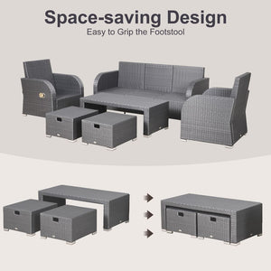 7-Seater Outdoor Garden Rattan Furniture Set w/ Recliners Grey TapClickBuy