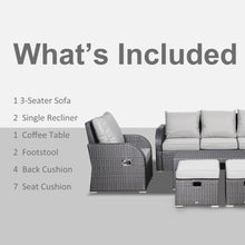 Load image into Gallery viewer, 7-Seater Outdoor Garden Rattan Furniture Set w/ Recliners Grey TapClickBuy