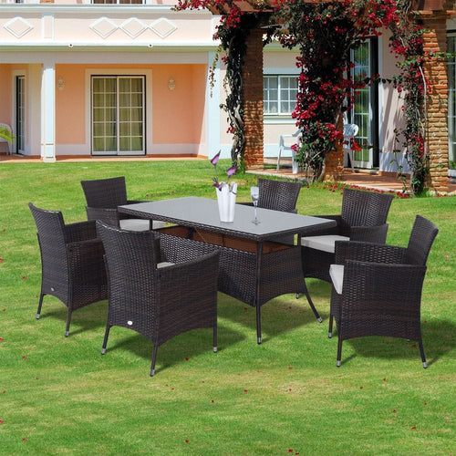 7Pc Rattan Garden Furniture Dining Set: 1 x Rectangular TapClickBuy