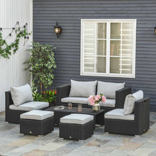 Load image into Gallery viewer, 8pc Rattan 6 Seater Sofa &amp; Coffee Table Set Patio Wicker Weave Chair - Black TapClickBuy