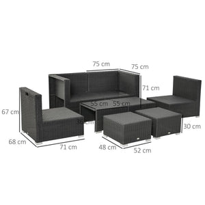 8pc Rattan 6 Seater Sofa & Coffee Table Set Patio Wicker Weave Chair - Black TapClickBuy