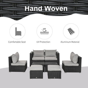 8pc Rattan 6 Seater Sofa & Coffee Table Set Patio Wicker Weave Chair - Black TapClickBuy