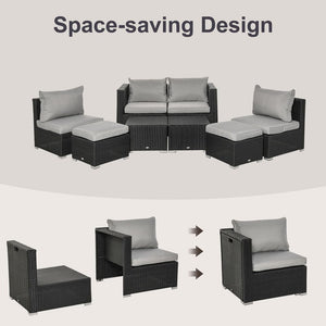8pc Rattan 6 Seater Sofa & Coffee Table Set Patio Wicker Weave Chair - Black TapClickBuy