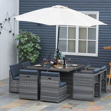 Load image into Gallery viewer, 9 PCs Rattan Dining Table Chair Set 8-seater Cube Sofa &amp; Umbrella Table Grey TapClickBuy