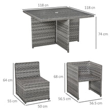 Load image into Gallery viewer, 9 PCs Rattan Dining Table Chair Set 8-seater Cube Sofa &amp; Umbrella Table Grey TapClickBuy