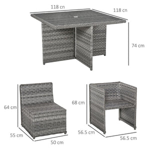 9 PCs Rattan Dining Table Chair Set 8-seater Cube Sofa & Umbrella Table Grey TapClickBuy