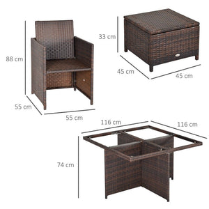 9PC Rattan Garden Furniture Set 8 Wicker Dining Chairs Footrest Table - Brown TapClickBuy