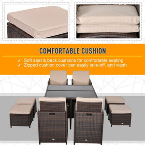 9PC Rattan Garden Furniture Set 8 Wicker Dining Chairs Footrest Table - Brown TapClickBuy