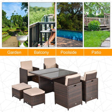 Load image into Gallery viewer, 9PC Rattan Garden Furniture Set 8 Wicker Dining Chairs Footrest Table - Brown TapClickBuy