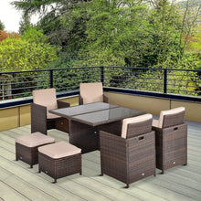Load image into Gallery viewer, 9PC Rattan Garden Furniture Set 8 Wicker Dining Chairs Footrest Table TapClickBuy