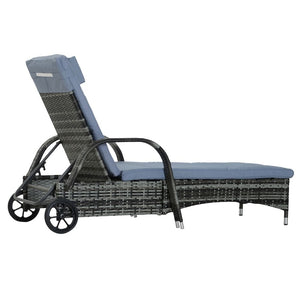 Adjustable Rattan Sun Lounger Outdoor Recliner w/ Cushion Garden Pool TapClickBuy