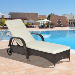Adjustable Rattan Sun Lounger Outdoor Recliner w/ Cushion Garden Pool TapClickBuy